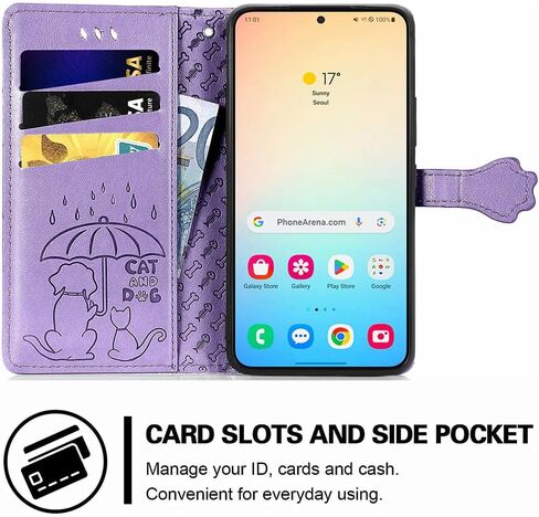 حافظة محفظة لهاتف Samsung Galaxy S24+ Plus 5G، جلد PU فاخر منقوش عليه قطة وكلب [مسند] [فتحات للبطاقات] [حزام المعصم] [6.7 بوصة] غطاء هاتف لهاتف Samsung S24 Plus (C1-Purple) in Saudi Arabia