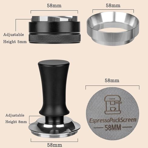 51mm Espresso Tamper Set - Spring-loaded Coffee Tamper, Adjustable Depth Espresso Distributor Leveler, Magnetic Dosing Funnel Aluminum Metal, Reusable Puck Screen, Fit for 51mm Portafilters in Saudi Arabia