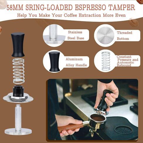 51mm Espresso Tamper Set - Spring-loaded Coffee Tamper, Adjustable Depth Espresso Distributor Leveler, Magnetic Dosing Funnel Aluminum Metal, Reusable Puck Screen, Fit for 51mm Portafilters in Saudi Arabia