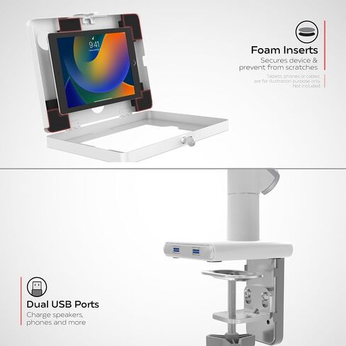 CTA Digital White Tablet Arm Mount for Desks with Anti-Theft Security for iPad 10.2 Series - iPad Air 3 - & iPad Pro 10.5 - White (PAD-SSMAE) in Saudi Arabia