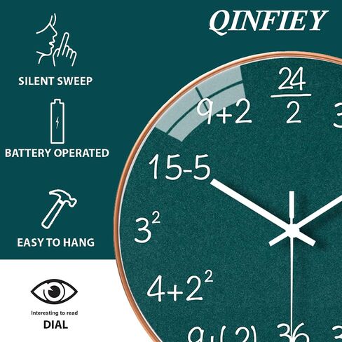 12 Inch Math Wall Clock Silent Non Ticking Movement Quality Quartz Wall Clock for Office Classroom/School/Home/Kitchen/Living Room Wall Decorations (Blue) in Kuwait