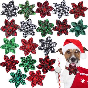 Kigeli 36 Pieces Plaid Christmas Dog Collar Flowers Bulk Dog Bow Ties Dog Charms Grooming for Dog Accessories Small Medium Large Cat Puppy Dog Collar Attachment Christmas Costume