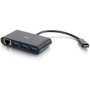 Legrand - C2G USB Adapter, USB C to Ethernet Hub, Gigabit Ethernet Port, 3 Port Adapter with Power Deliver, Black, 1 Count, C2G 29747 in Kuwait