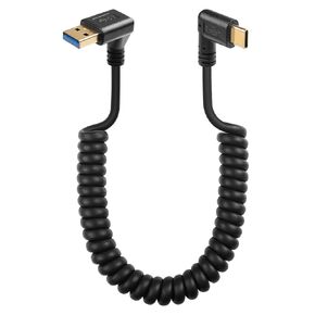 SinLoon 90 Degree USB Type C Spring Cable 5Gbps Retractable USB3.0 to USB C Charging Cable and Data Transfer for Phone, Tablet, Other USB C Devices (Down)