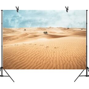 Desert Landscape Photography Backdrop Sand Dunes Sparse Green Shrub Plant Trees Blue Sky Natural Scenery Background (10x7ft)