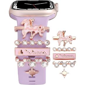 Cartoon Watch Band Charms Compatible with iWatch Series 8 7 6 5 4 3 2 1 All Models Women Cute Decorative Ring Loops Smart Watch Accessories Set Diamond Jewelry Gifts for Women(No Band)