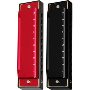 Koogel 2PCS Metal Harmonica for Kids Adults, Diatonic Blues Harp Mouth Organ Musical Instruments 10 Hole Harmonica For Professionals and Beginners