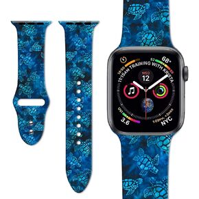 Sea Turtle Watch Bands Compatible with Apple Watch 38mm 40mm, Adjustable Turtle Pattern Wristbands Soft Silicone Replacement Strap for iWatch Series 7 6 5 4 3 2 1 SE