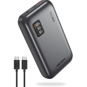 AsperX 65W Power Bank 20,000mAh Laptop Portable Charger, USB C PD Power Bank Fast Charging, Battery Pack for iPhone 15/14/13,MacBook, Dell XPS, Galaxy S24, Steam Deck, AirPods, and More
