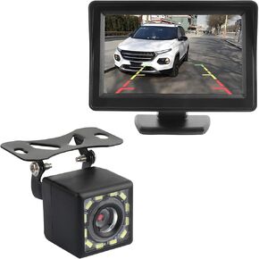 Plug & Play Backup Camera with Monitor 4.6'',12 LED HD Rearview Mirror Camera for Night Vision,150° Wide Angle Universal Car Reverse Camera with Monitor System Fits Cars,SUV,Trucks