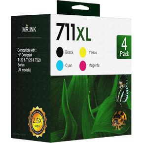 711XL Ink Cartridge Combo Pack Replacement for HP 711 XL Ink Cartridges Work with DesignJet T530 T525 T520 T130 T125 T120 T100 Printer (4 Pack, 1 Black, 1 Cyan, 1 Magenta, 1 Yellow)