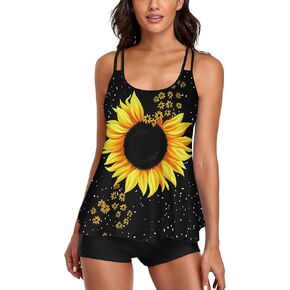 UNIQWETO Flowy Tankini Bathing Suits for Women Tummy Control Swimsuits Two Piece Swimwear Tank Top with Boyshorts