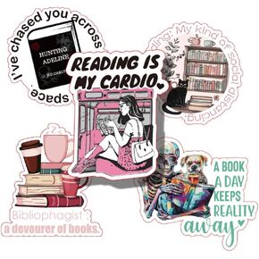 160pcs Bookish Sticker | Book Quotes, Pink Cats, Skulls, and More for Kindle, Laptops | Book Lovers Gifts