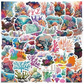 55PCS Coral Reef Stickers Cute Ocean Stickers for Kids Teens Adults, Eikecy Aesthetic Stickers Colorful Vinyl Waterproof Stickers for Water Bottles Laptop Luggage Scrapbook