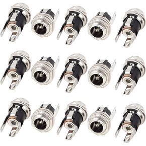 E-outstanding 15-Pack DC-025 5.5 mm x 2.1mm 30V 0.5A-3A DC Power Jack Socket,Threaded Female Panel Mount Connector Adapter