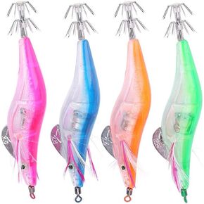 Alomejor Electric Fishing Lures, 10cm Luminous Bionic Shrimp Shape Saltwater Squid Fishing Baits for Outdoor Fishing