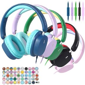 Kids Headphones for School Bulk Set 5-Pack On-Ear, 3.5mm, Wired Foldable Headphones for Schools/Home/Libraries – Adjustable, Cushioned Headphones (Mixed Colors)