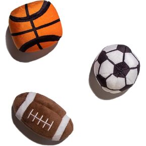 Sports Bag Hide and Seek Dog Toy, 3 Plush Balls with Squeakers, Basketball, Soccer Ball, Football
