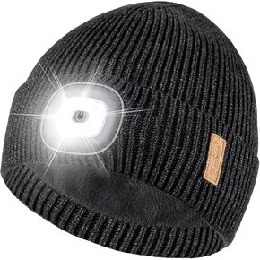 Etsfmoa Unisex Beanie with The Light,Fleece Lined Soft Warm Knit Hat,Gifts for Men Women,USB Rechargeable Cap