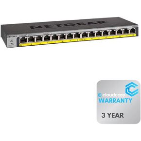NETGEAR GS116PP 16-Port Gigabit Ethernet Unmanaged Switch | 𝐏𝐨𝐄+ 183W | Desktop, Rack-Mountable, Wall-Mountable | Cloud Care's 3-Year Warranty SupportPlus Included