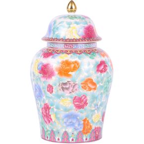 Chinese Ginger Jar with Lid Chinoiserie Antique Style,Home Decorative Retro Blue and White Porcelain Flowers Ceramic Covered Jar Vase,Traditional China Ming and Qing Style (Beauty Jar)