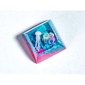DATKEY Pink Blue Background Jellyfish Artisan Keycap Ocean Keycaps Keyboard Keycaps Cute Keycaps Artisan Keycap Aesthetic Keycaps Custom Keycaps Ocean Gifts for Gaming Lover Gamer Man