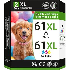 61XL Printer Ink for HP 61 Ink Cartridges Combo Pack Replacement for HP Ink 61 XL Ink Cartridge Black and Color Fit for Envy 4500 5530 4502 Officejet 4630 4635 Deskjet 1000 1010 1512 Printer(2 Pack)