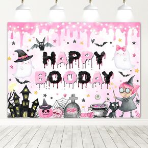 Avezano Happy Boo Day Backdrop for Girl Pink and Black Halloween Birthday Party Decorations Ghost Boo Spooky Happy Boo Day Banner Halloween Bday Party Supplies(7x5ft)