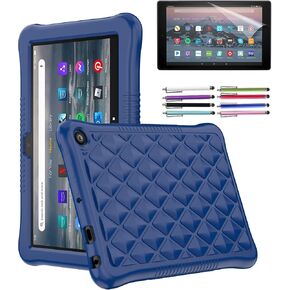 EpicGadget Case for Amazon Fire 7 Tablet (12th Generation, 2022 Released) - Soft Lightweight Diamond Grid Protective Silicone Cover Case + 1 Stylus and 1 Screen Protector (Peach Pink)