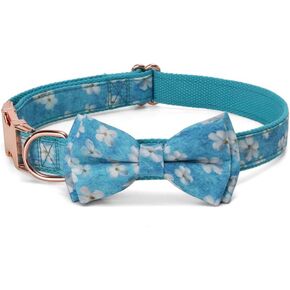 YSHOME&PET Floral Dog Collar with Bow Tie, Comfy Adjustable Bowtie Dog Collar with Metal Buckle D-Ring Spring Summer Soft Pet Collars for Small Medium Large Boy or Girl Dogs