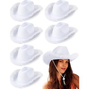 6 Pack Cowboy Hat Boa Cowgirl Hat Felt Cowboy Hat with Feather Trim for Women Girl Western Party Costume Accessories