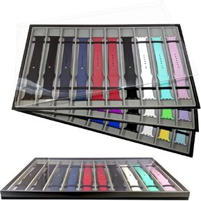 Zero Mass Stackable Luxurious Storage Case Organizer for Apple Watch Bands, Stores 10-20 Smartwatch Straps (Black Snakeskin)
