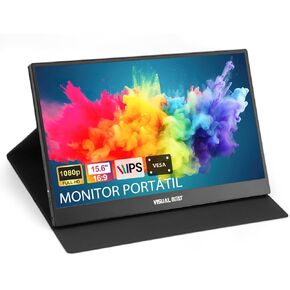 Portable Monitor 15.6inch 1080P FHD USB-C HDMI Computer Display IPS HDR VESA w/Smart Cover Dual Speakers for Laptop PC Mac Phone PS4/5 Xbox Switch