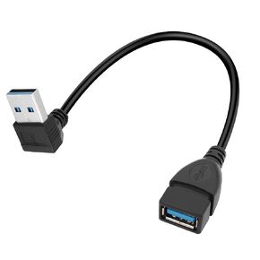 GELRHONR 90 Degrees Short USB 3.0 Extension Cable 0.2M Type A Male to A Female Extension Cord Data Transfer Extender Cable for USB Flash Drive/Hard Drive (Black-0.2M-Left)