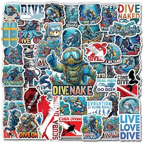 Pack 50 PCS Scuba Diving Stickers Print Outdoors Theme Waterproof Vinyl Decals Items for Kids Teens Adults Sport Lovers Decorative Water Bottles Phone Case Bumper Helmet