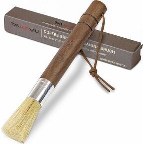 Takavu Coffee Grinder Cleaning Brush, Barista Brush with Black Boar Bristle, Espresso Machine Cleaner Tool, Brista Dusting Accessories Used on Group Heads, Shower Screen, Portafilter, Scoop, Tamper