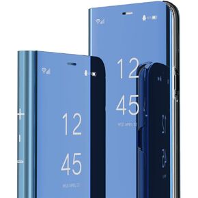 Case for Samsung Galaxy Note 8 Cool Style Clear View Window Electroplate Plating Stand Scratchproof Full Body Protective Flip Ultra Slim Cover for Samsung Galaxy Note 8 PU Mirror:Blue QH