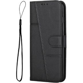 Flip Case Compatible for iPhone 16 Pro | Leather Wallet Phone Case | TPU Inner with Viewing Stand & Card Holder Folio Cover | Black
