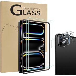 2 Pcs Screen Protector for iPad Pro 13 Inch 2024 (M4, 7th Generation) [with 2 Pcs Lens Protector], 9H Tempered Glass, [Face ID & Apple Pencil Compatible] with Easy Installation Frame, [2+2 Pack]