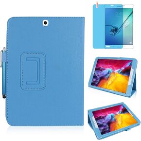 Slim Leather Case for Samsung Galaxy Tab A 9.7 Inch 2015 (SM-T550 T555 P550 P555), Multi-Angle Stand Full-Protective Tablet Cover Book Case with Stylus Pen,Screen Film (Purple)