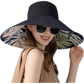 Reversible Floral Wide Brim Sun Hats for Women Packable UV Protection Hat Large Wired Edge Summer Beach Bucket Hat