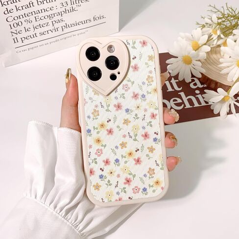 Compatible for iPhone 14 Pro Max Case Cute Flower Floral Leaf with Love Lens Bumper Protector for Girls Women Soft TPU Shockproof Protective Girly for iPhone 14 Pro Max-Color Flower in Saudi Arabia