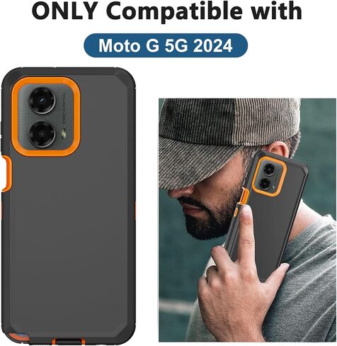 for Moto G 5G 2024 Case, with Built in Screen Protector Heavy Duty Drop Protection, Full Body Rugged Shockproof Dust Proof Tough Protective Phone Cover for Motorola G 5G 2024 (Orange) in Saudi Arabia
