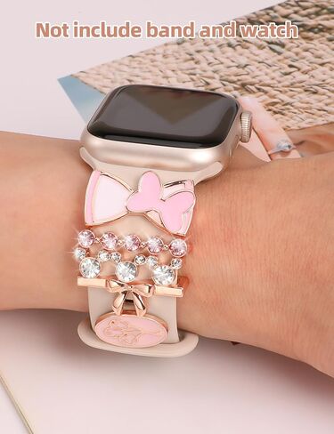 Cartoon Watch Band Charms Compatible with iWatch Series 8 7 6 5 4 3 2 1 All Models Women Cute Decorative Ring Loops Smart Watch Accessories Set Diamond Jewelry Gifts for Women(No Band) in Saudi Arabia