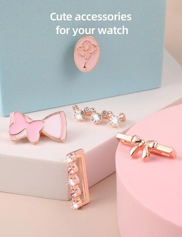 Cartoon Watch Band Charms Compatible with iWatch Series 8 7 6 5 4 3 2 1 All Models Women Cute Decorative Ring Loops Smart Watch Accessories Set Diamond Jewelry Gifts for Women(No Band) in Saudi Arabia