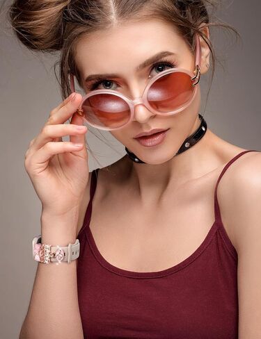 Cartoon Watch Band Charms Compatible with iWatch Series 8 7 6 5 4 3 2 1 All Models Women Cute Decorative Ring Loops Smart Watch Accessories Set Diamond Jewelry Gifts for Women(No Band) in Saudi Arabia