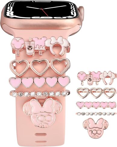 Cartoon Watch Band Charms Compatible with iWatch Series 8 7 6 5 4 3 2 1 All Models Women Cute Decorative Ring Loops Smart Watch Accessories Set Diamond Jewelry Gifts for Women(No Band) in Saudi Arabia