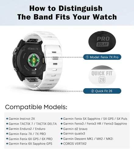 سوار ساعة MoKo QuickFit 26 مم متوافق مع Garmin Fenix ​​7X Pro/6X Pro/7X/6X/5X Plus/5X/3/Instinct 2X/Descent MK2i، حزام سيليكون سميك سهل التركيب، سوار معصم رياضي بديل، أبيض in Saudi Arabia
