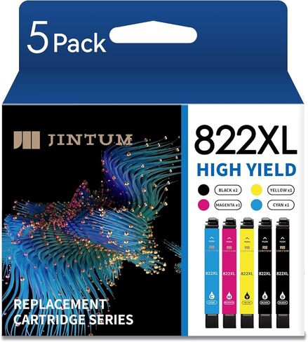 استبدال خراطيش الحبر المعاد تصنيعها 822XL لخراطيش الحبر Epson 822XL 822 T822 XL لطابعة Workforce Pro WF-3820 WF-4820 WF-4830 WF-4833 (2 أسود، 1 سماوي، 1 أرجواني، 1 أصفر، 5 عبوات) in Kuwait