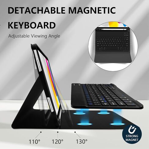 Keyboard Case for iPad 10th Generation 10.9 Inch with Pencil Holder, Detachable Backlights LED Wireless Keyboard Cover, Soft TPU Back Shell, Checkered Plaid Blue-Light Blue in Kuwait